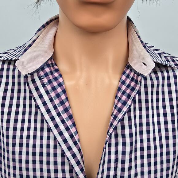 JOHNSTON & MURPHY Dress Shirt Sz M Tailored fit Contrast Flip Cuff Gingham check - Picture 6 of 13